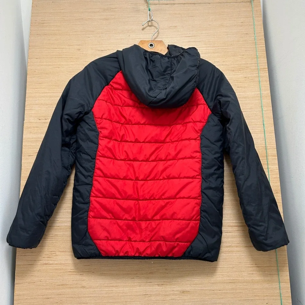 Under Armour Youth Large Red Black Hooded Puffer Jacket Full Zip Quilted Coat